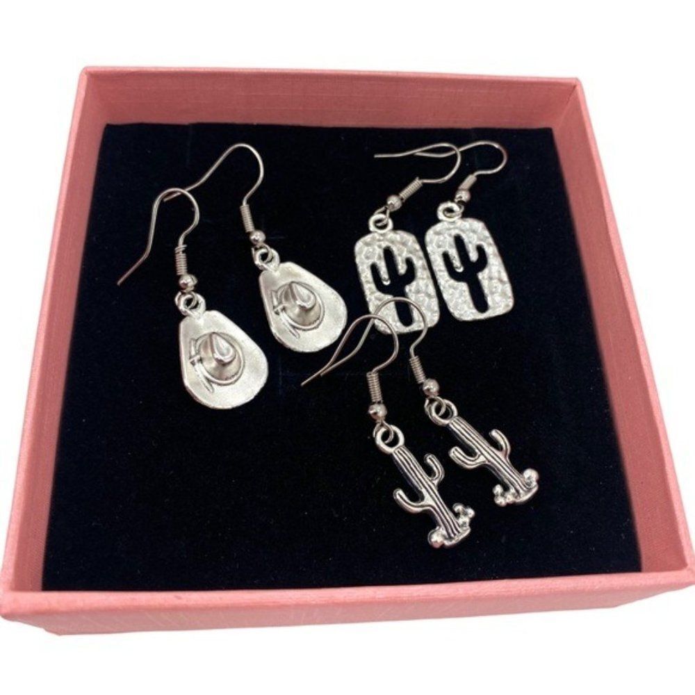 Western Earrings Lot Cowboy Hat and Cactus - Picture 3 of 9